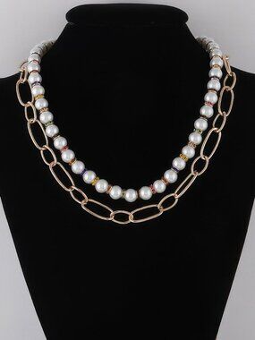 Double Layered Pearl N Chain Necklace